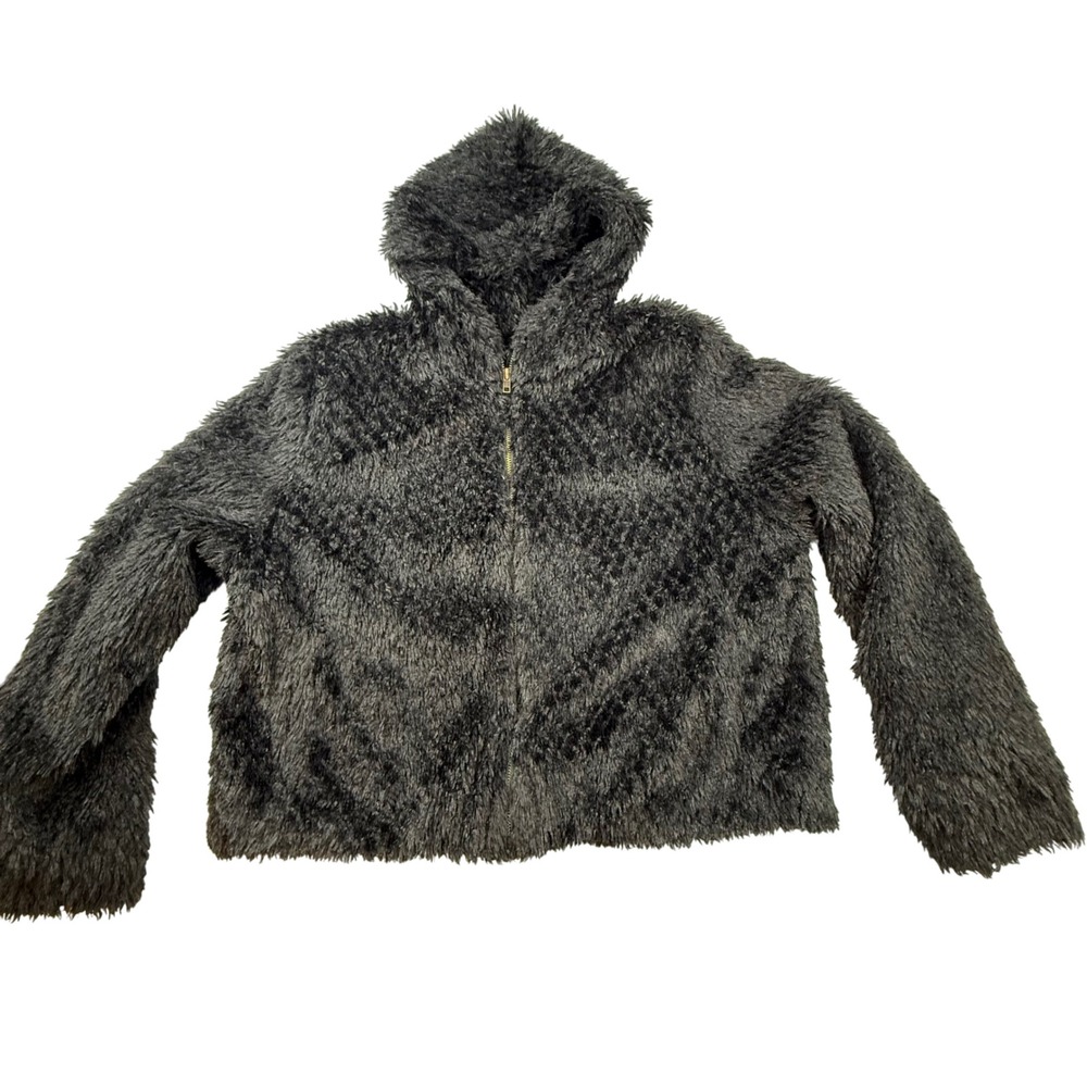 Alpine Studio Womens Y2K Fuzzy Faux Fur Zip Up coat Jacket XL cropped.